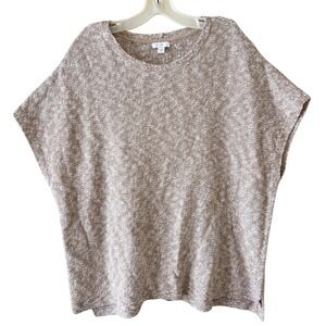 J Jill Sweater Top Size XL Petite Marled Knit Crew Neck Tan Boxy Relaxed Fit